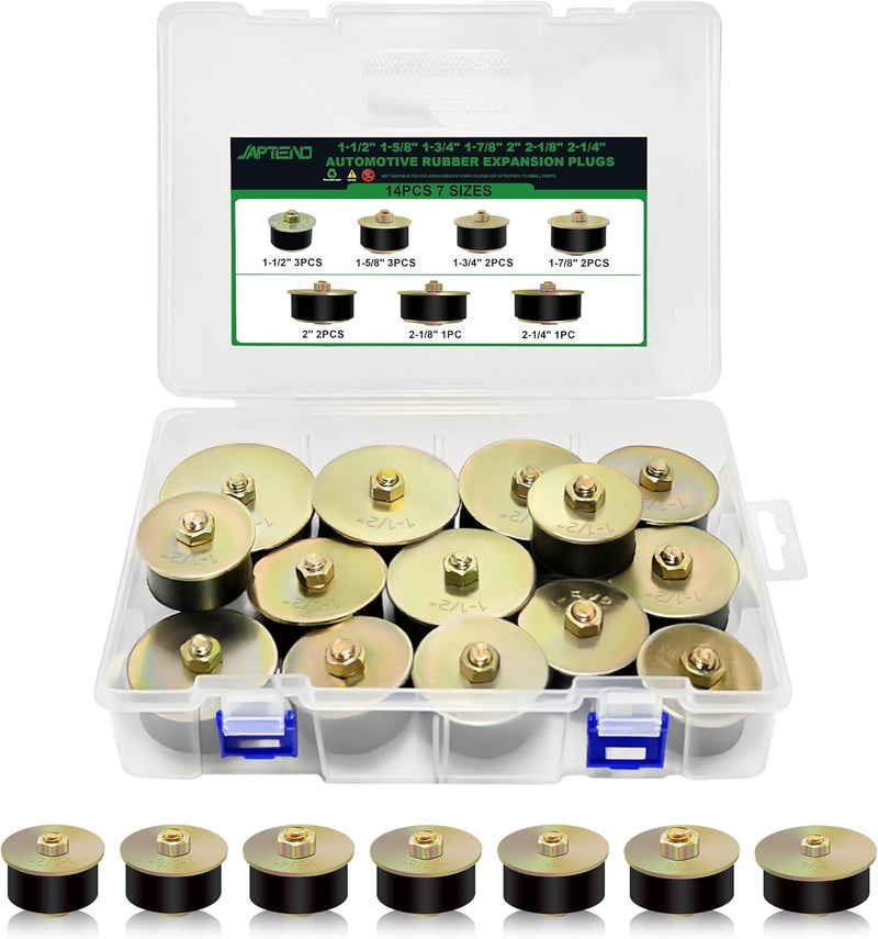 Japtend 14pcs Expandable Freeze Rubber Plugs Assortment Kit, 7 Sizes Automotive Rubber Expansion Freeze Plugs Fit Hole 1-1/2" 1-5/8" 1-3/4" 1-7/8" 2" 2-1/8" 2-1/4" - Image 1